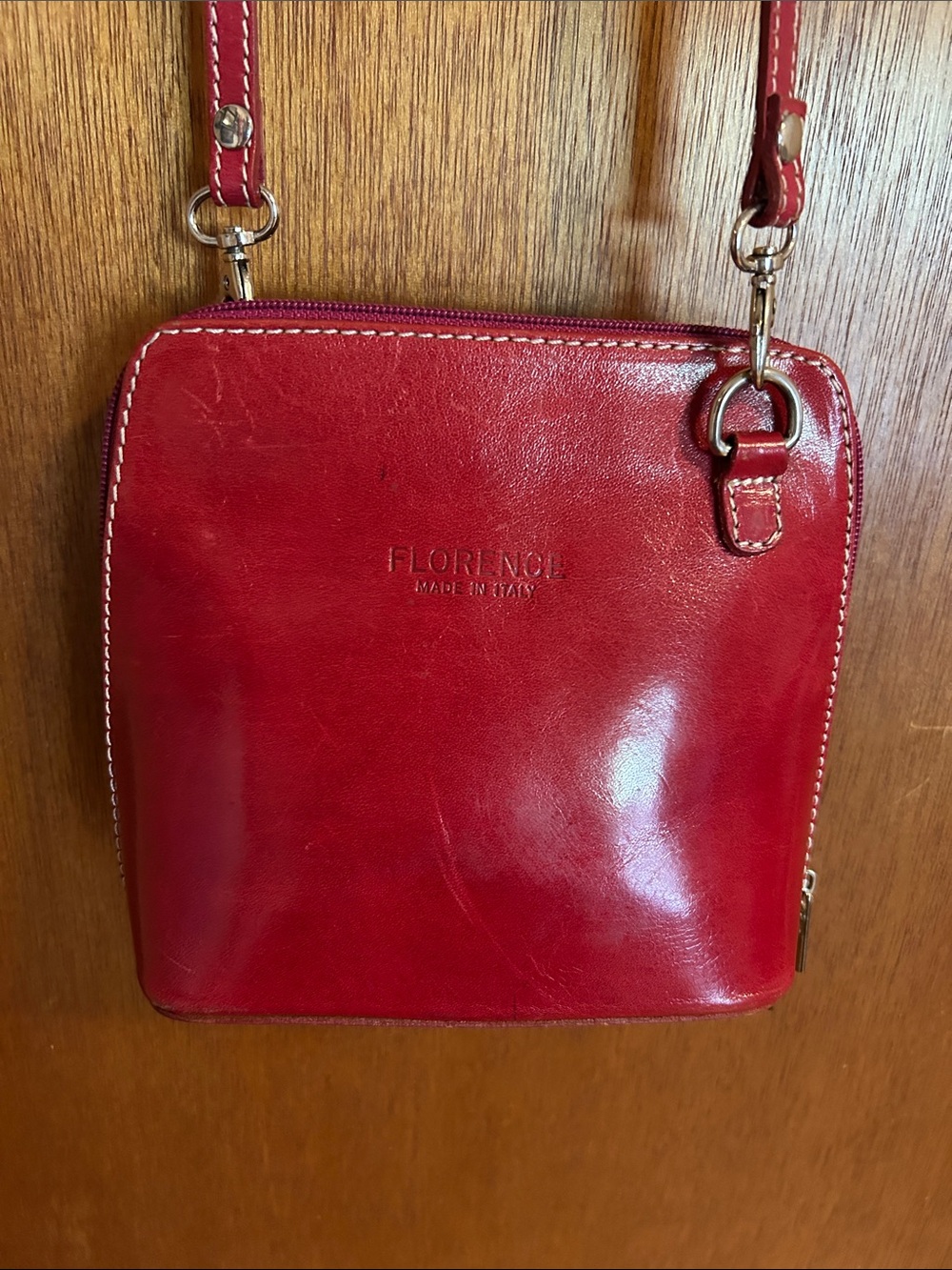 Red Leather Crossbody Bag - Made in Italy